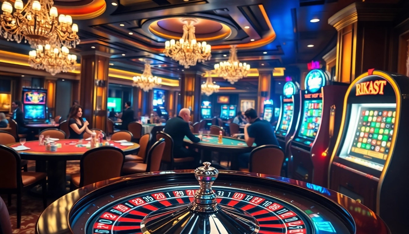 Experience thrilling NK88 casino action with players at vibrant tables and dazzling slot machines.