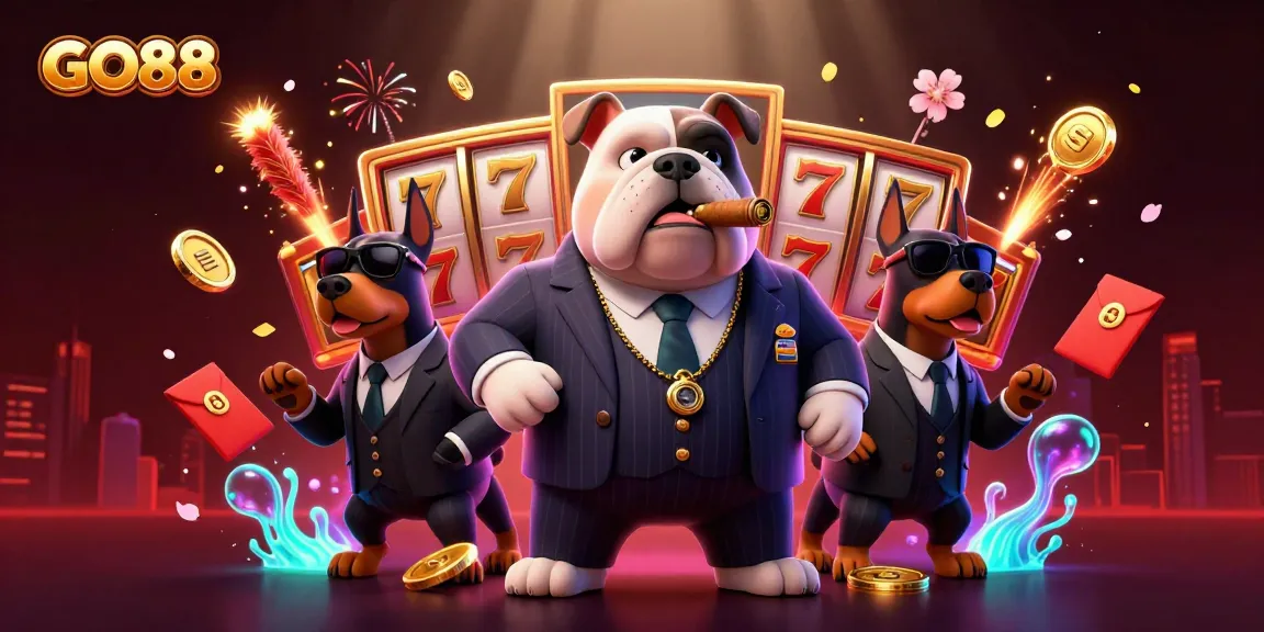 Bet on big wins with GO88 in a vibrant 3D casino scene packed with slot reels and dazzling elements.