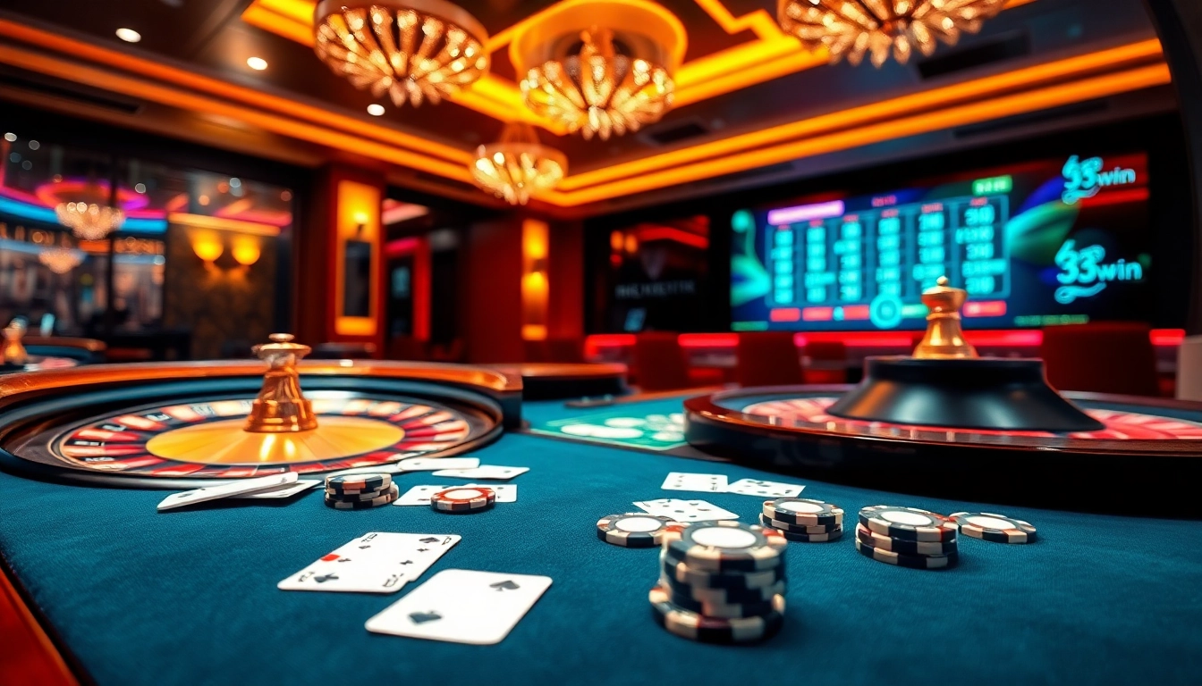 Players enjoying a thrilling game at 33win's luxury online casino, showcasing excitement and modern gambling elements.