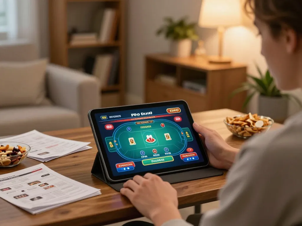 Engaging in online poker gameplay at home, exploring dinamit4d strategies for responsible gambling.