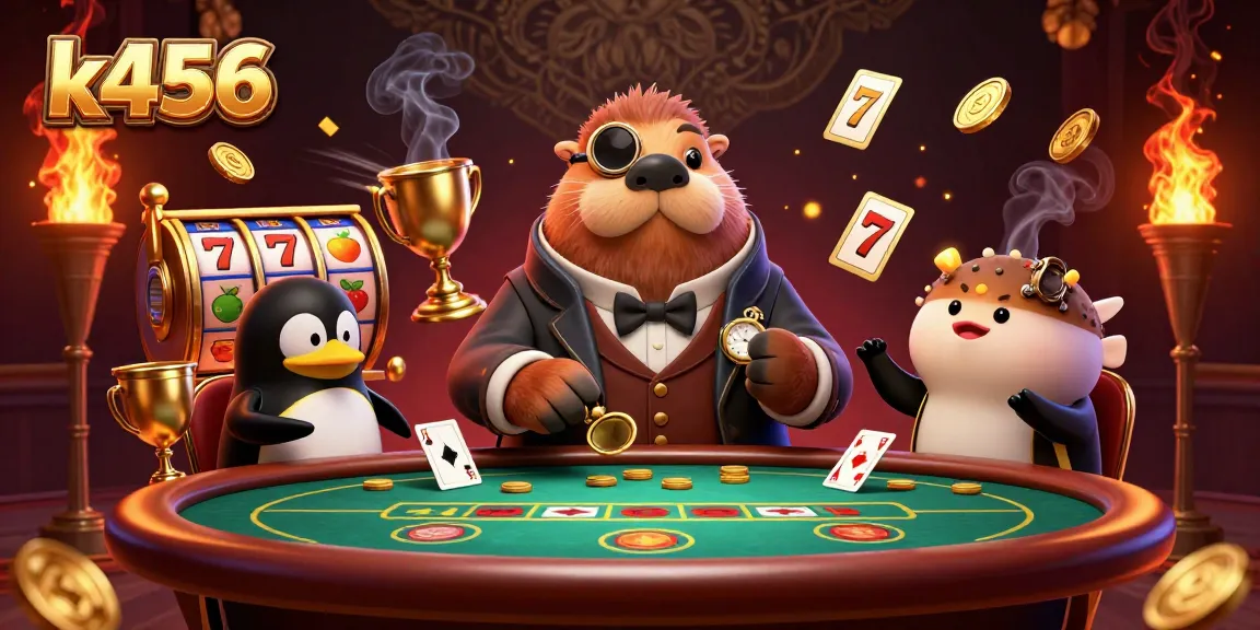 k456 oferece uma emocionante partida de pôquer com uma morsa elegante e um dealer sofisticado em um ambiente animado.