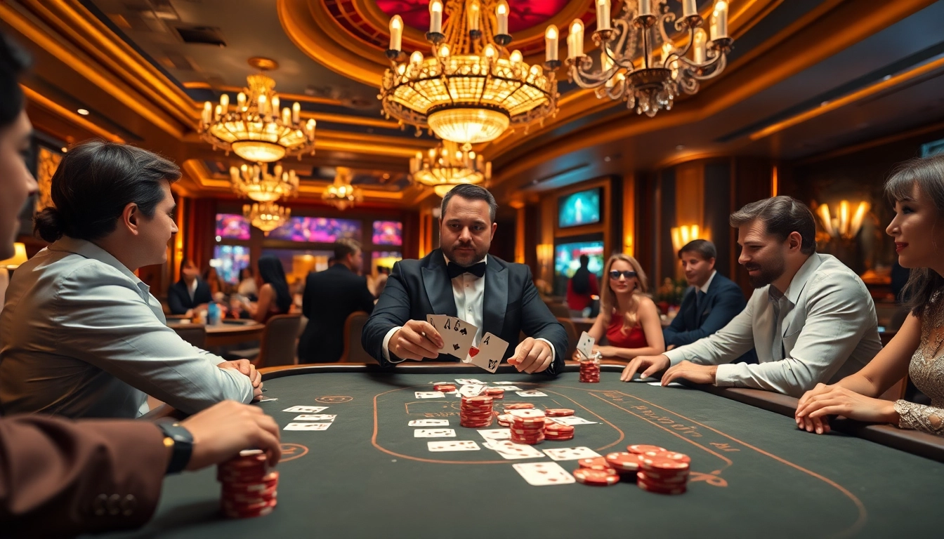 優塔賭場桌上專業的經銷商與玩家緊張互動。