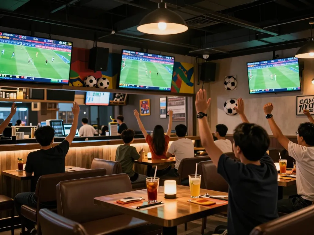 Xoilac offering thrilling live soccer matches in a vibrant sports bar environment.