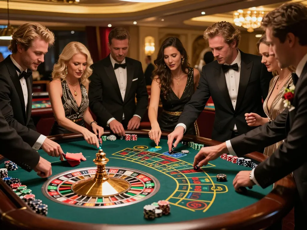 Rwin players engaged in thrilling roulette action at a high-end casino, capturing excitement and strategy.