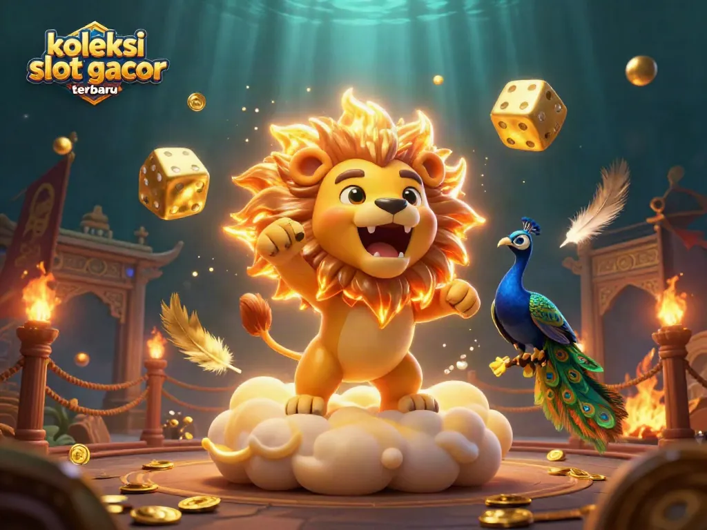 Koleksi slot gacor terbaru dengan simbol slot, dadu emas, dan efek visual yang dinamis