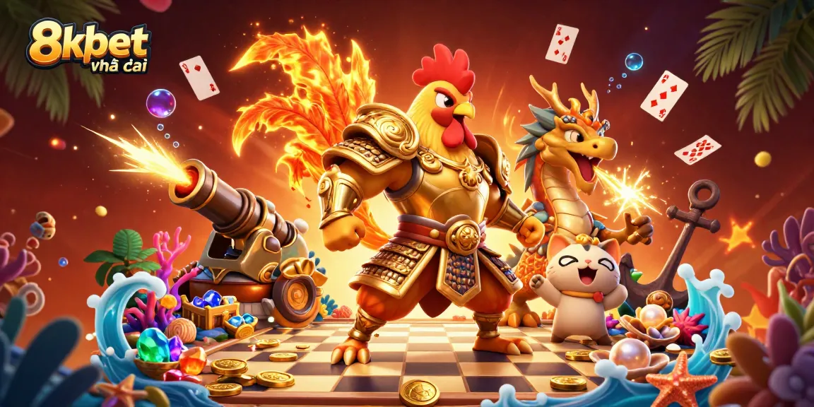 Play and win at 8xbet nhà cái with exciting gaming elements and vibrant characters in a dynamic scene.