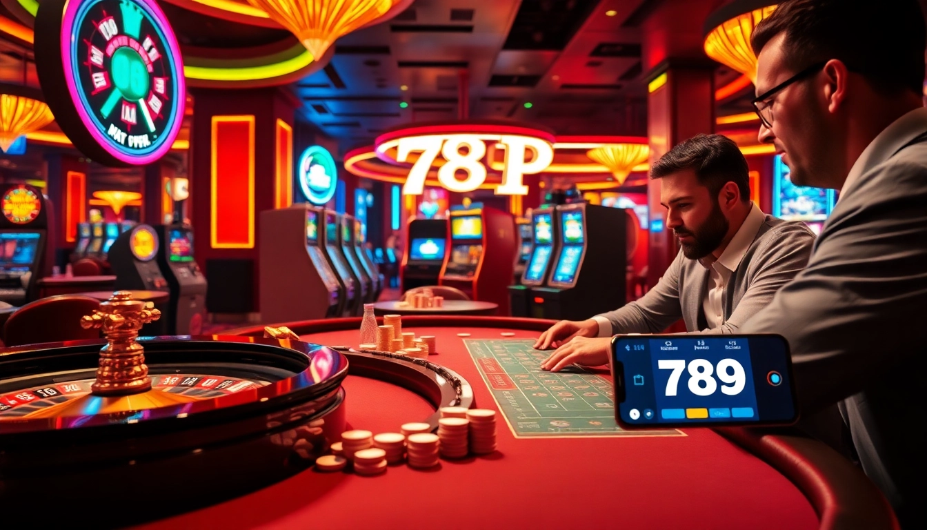 Exciting scene of gamblers playing at a casino with 789P app integration, showcasing winning moments.