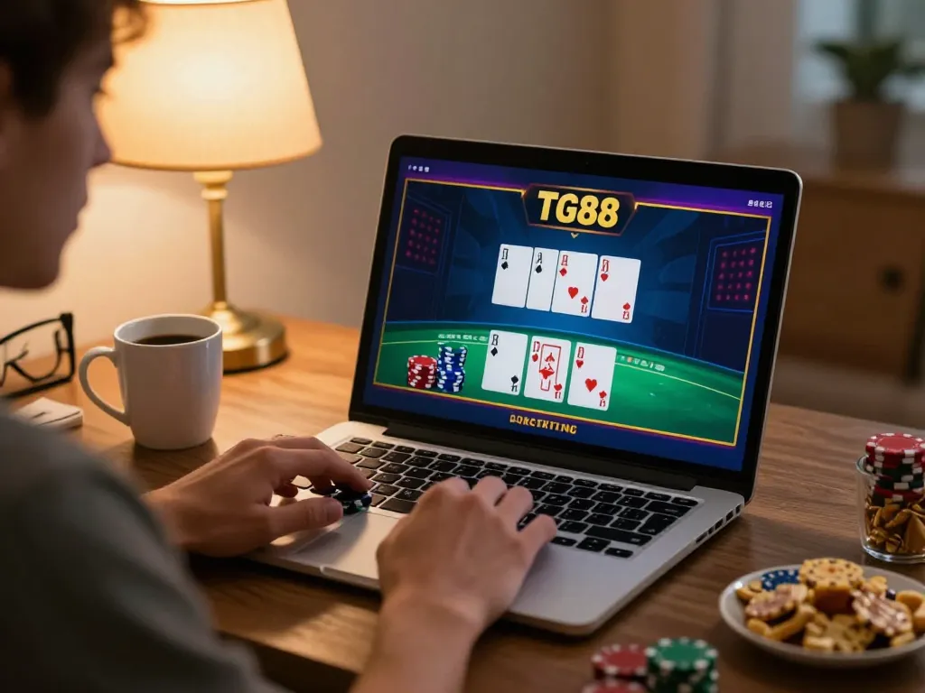 Experience online gaming at TG88 with a player engaged in a thrilling blackjack game
