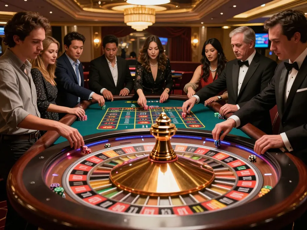 Vegrecipeworld players enjoying a thrilling roulette game in a vibrant casino setting.