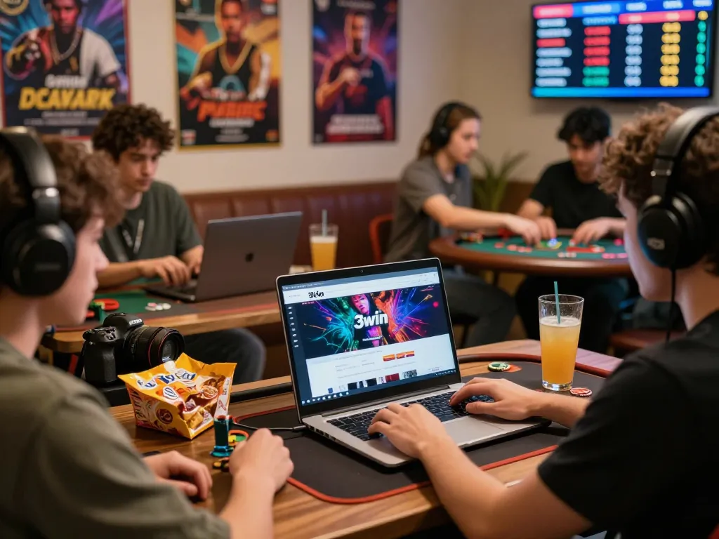 Players enjoying the 3win online gaming experience with sports betting and live casino games in an inviting environment.