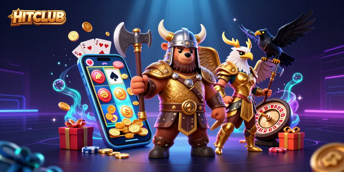 Spin the reels with HITCLUB's dynamic game characters celebrating casino action in vibrant 3D.