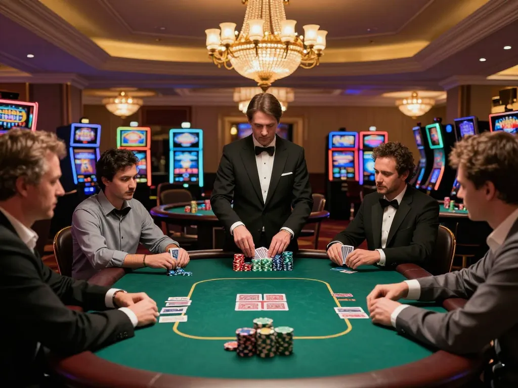 Experience the thrill as you create a caricature while playing poker at a luxurious casino table.