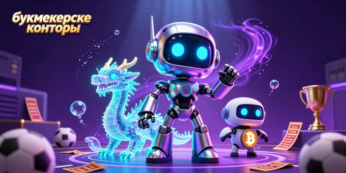 Engaging scene showcasing bookmaker activities, featuring a robot mascot and sports betting elements, highlighting букмекерские конторы.