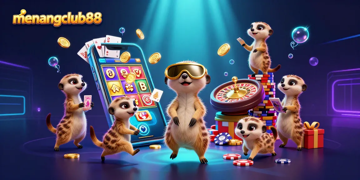 Experience winning strategies at menangclub88 with engaging characters in a vibrant casino scene.