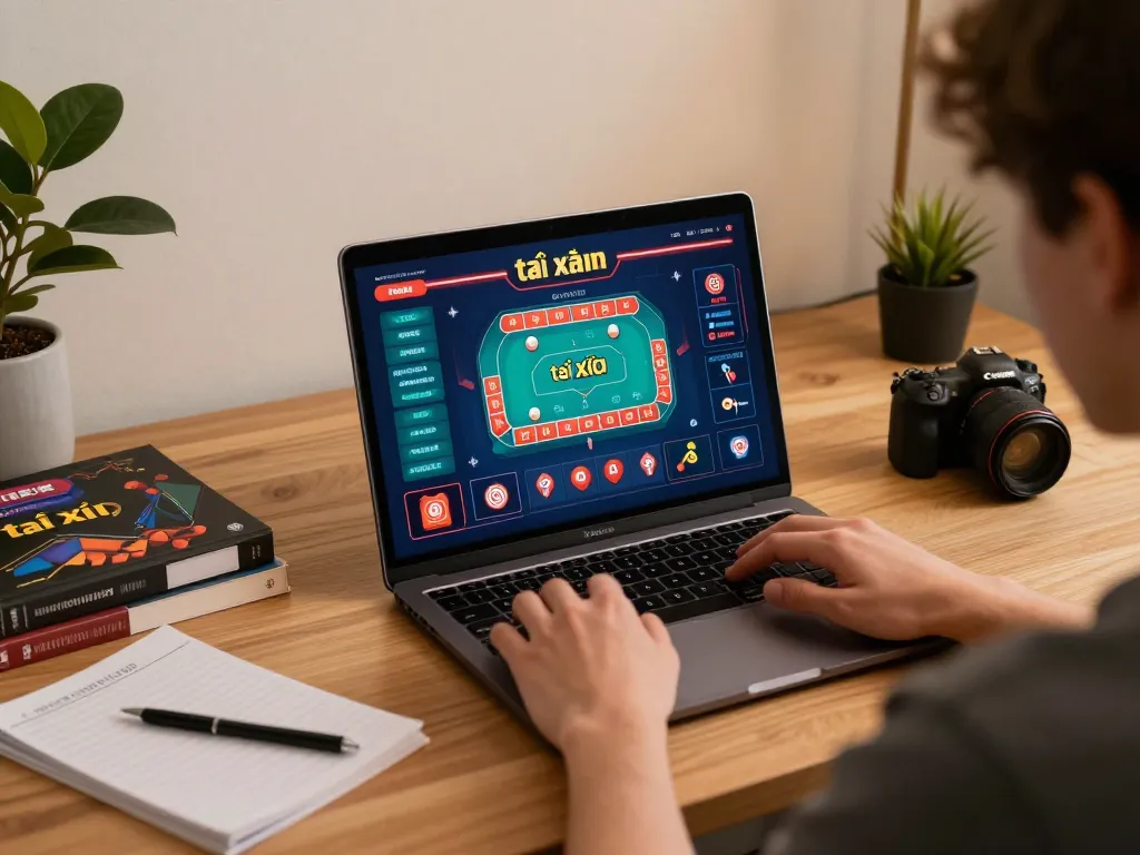 Tai xỉu game in action on a laptop in a cozy home gaming setup.