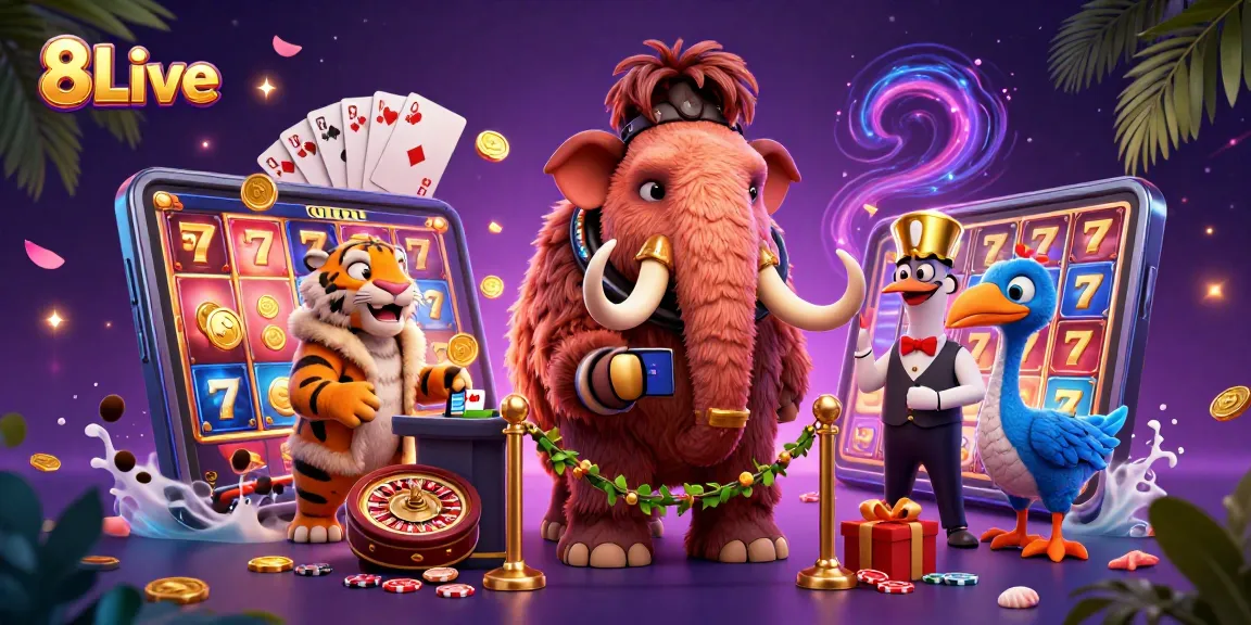 Experience 8Live action with vibrant casino characters, golden coins, and exciting games!