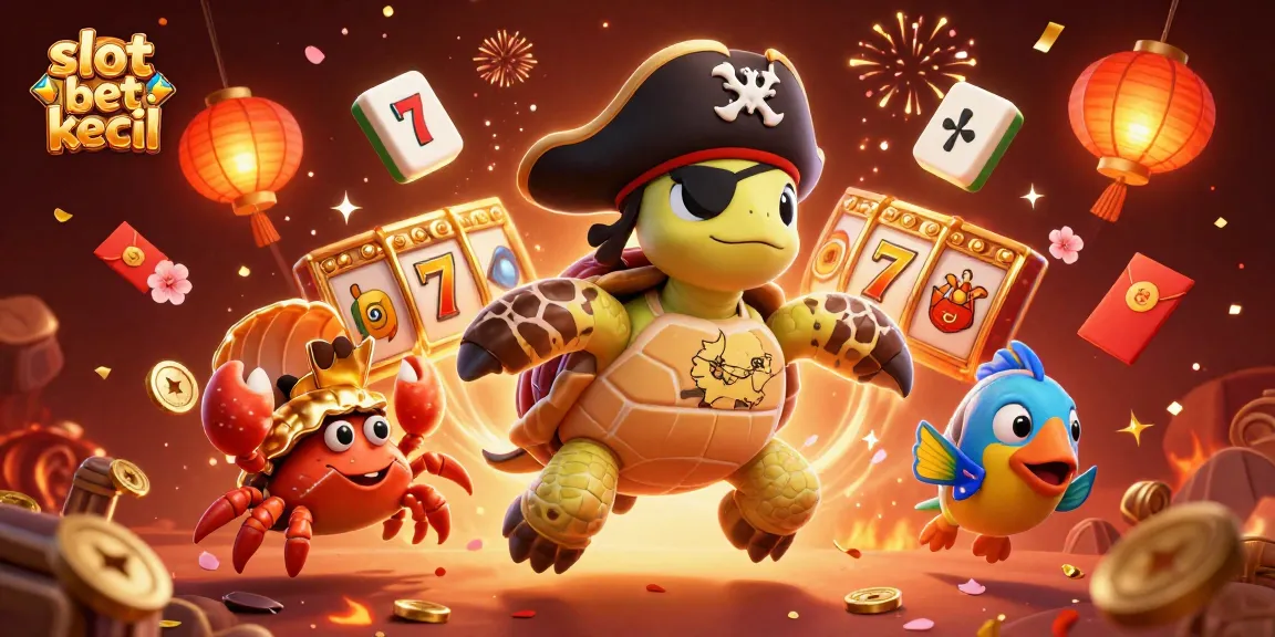 Capture the excitement of slot bet kecil with cartoon turtles and casino elements, showcasing vibrant gameplay.
