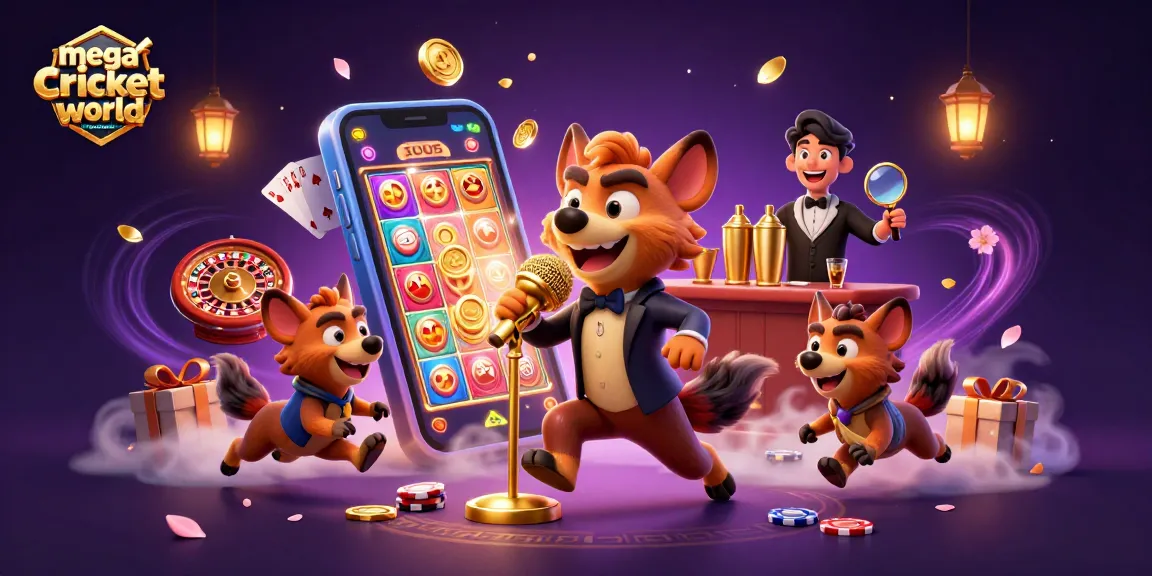 Engage with mega cricket world bangladesh at this lively casino scene featuring cheerful hyenas and dynamic game elements.