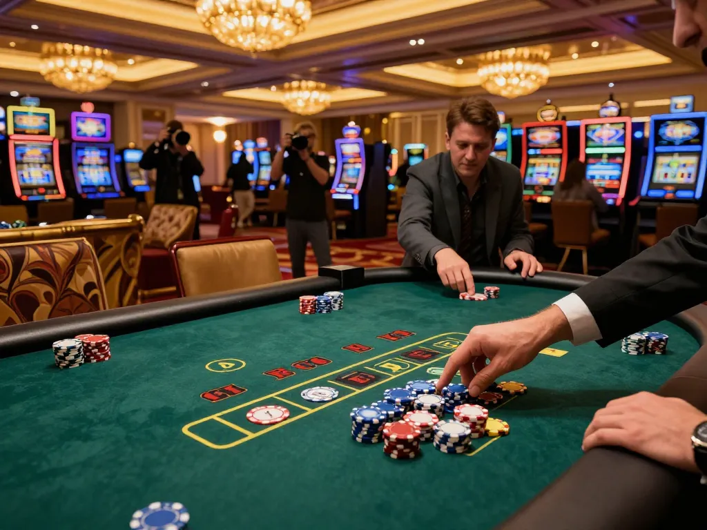 F168 blackjack table in luxurious casino with players engaged in high-stakes betting activity