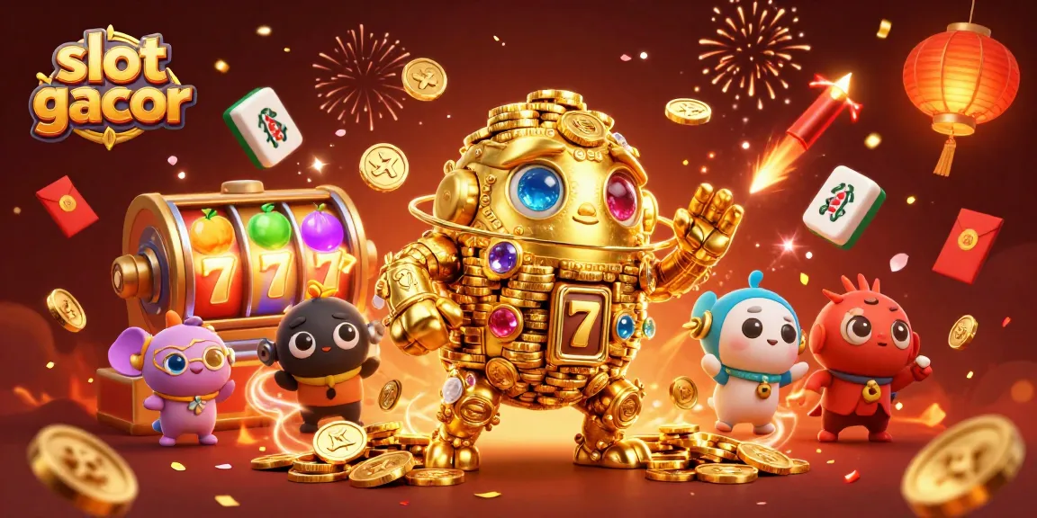 Spin the slot gacor reels featuring a dynamic golden golem and vibrant casino elements.