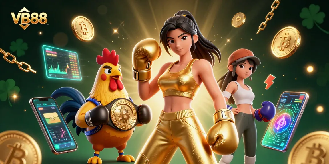 Engage with VB88's thrilling casino experience featuring a powerful woman and a championship rooster.