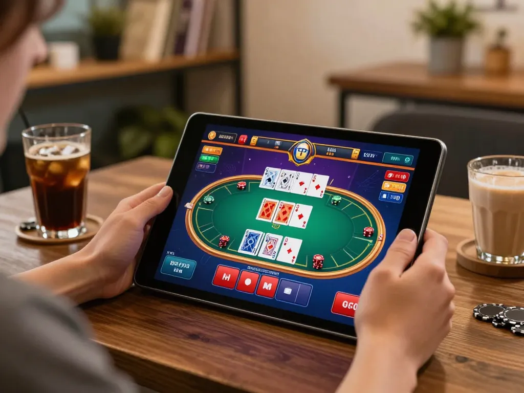 Engaging player enjoying tablet casino app gameplay, exploring games on 78win.