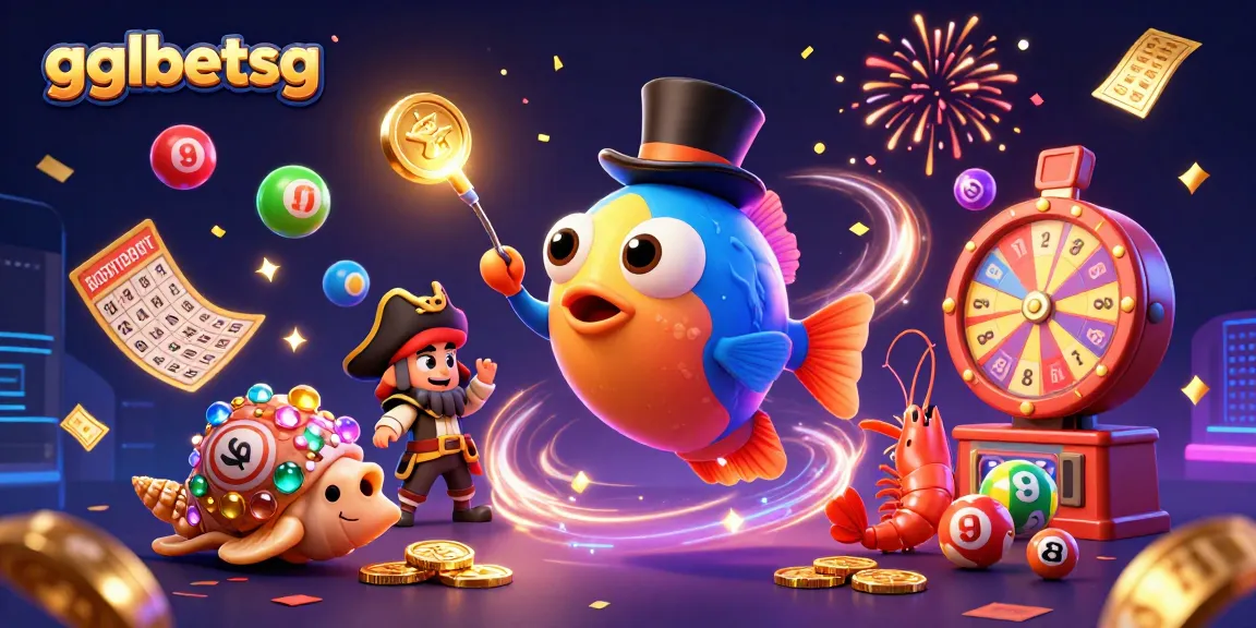 Exciting gglbetsg scene with an anglerfish attracting golden coins amidst colorful lottery balls and confetti.