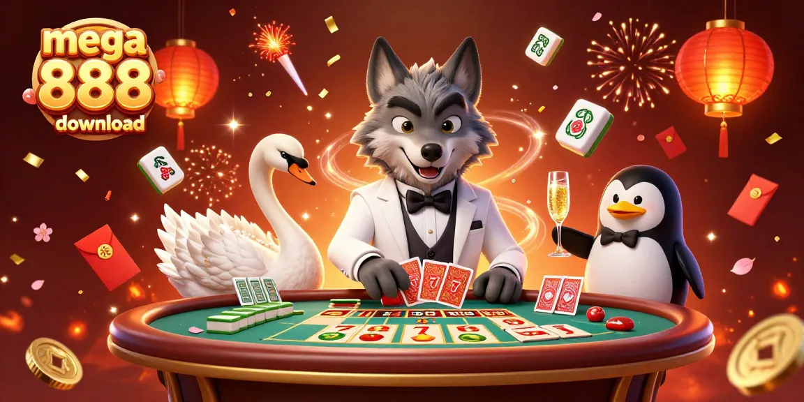 Experience the thrill of mega 888 download with this dynamic 3D casino scene featuring vibrant characters and elements.