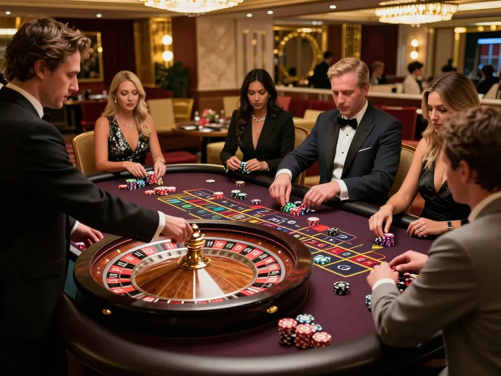 Players engaging with the roulette table at sc88's luxurious casino showcasing excitement and strategy