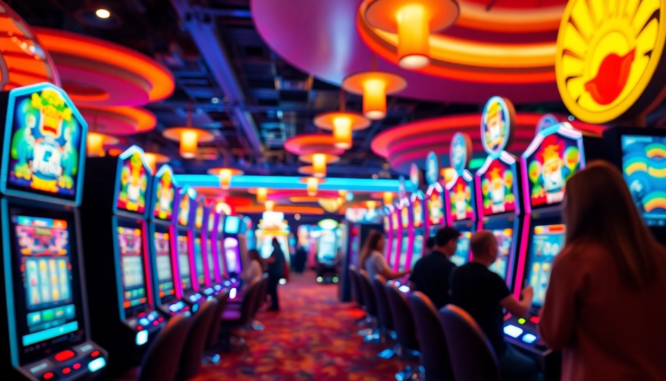 Menangkan jackpot di slot resmi dengan mesin slot berwarna cerah dan pemain yang antusias.