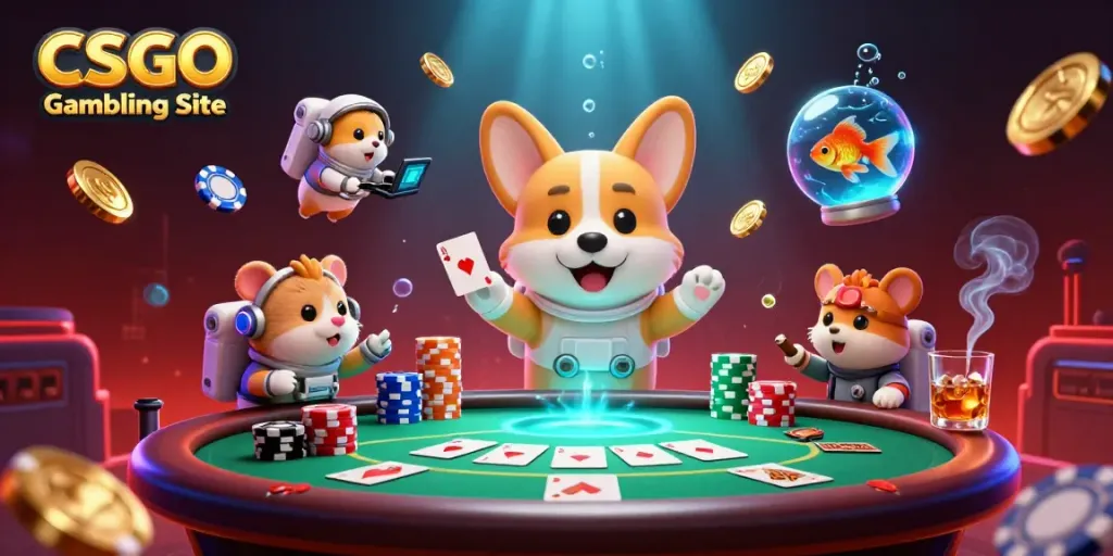 Experience the excitement of a CSGO Gambling Site in a vibrant, zero-gravity casino scene.