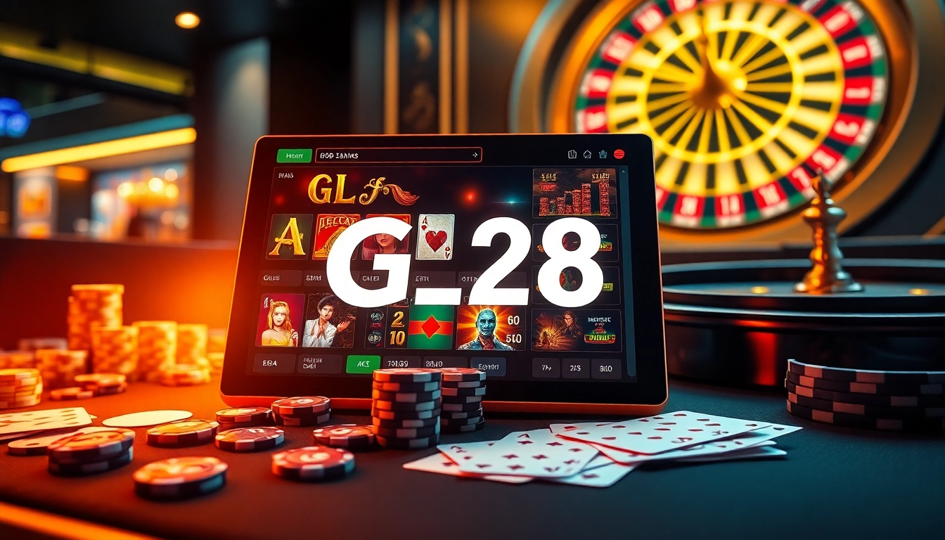 Experience excitement at G28 Casino, with a seamless online interface and vibrant poker chips on display.