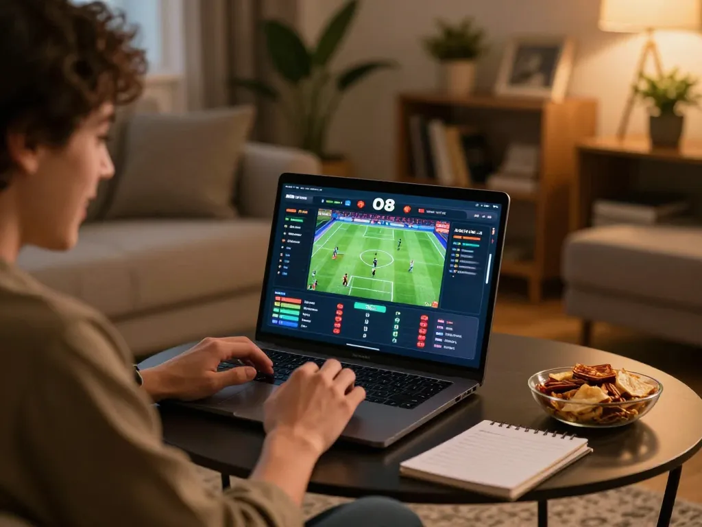 Engaging in strategic sports betting on O8 from the comfort of home with a laptop