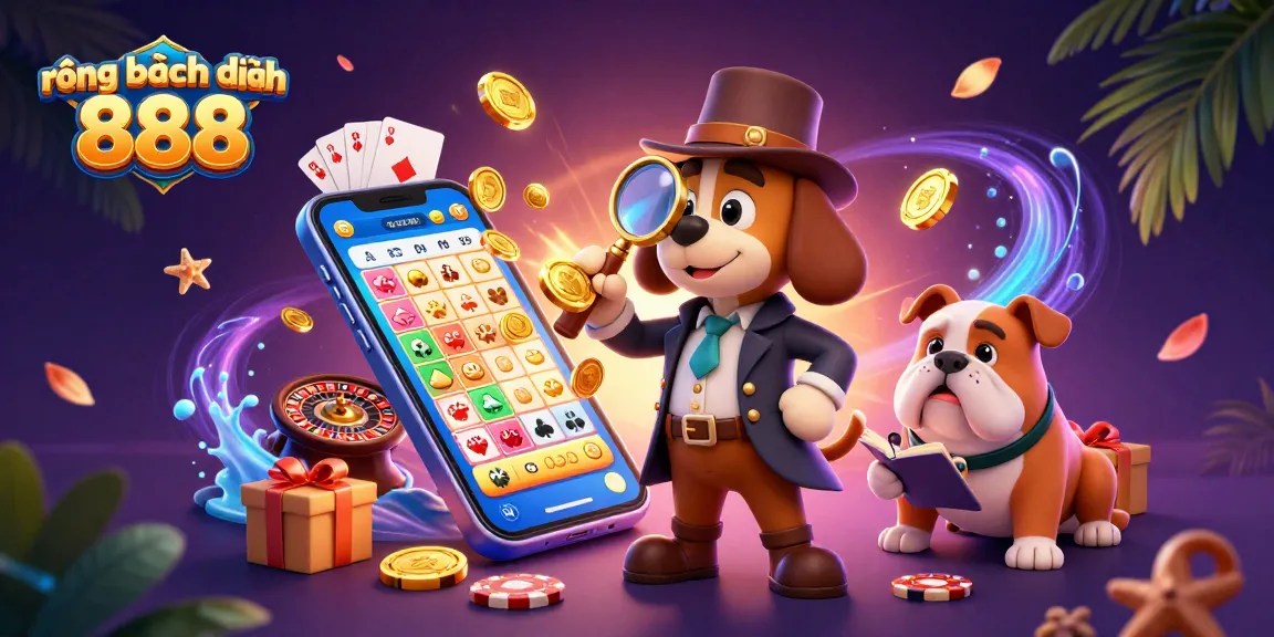 Engaging scene of rồng bạch kim 888 with a detective bloodhound and Watson bulldog uncovering clues in a vibrant casino.