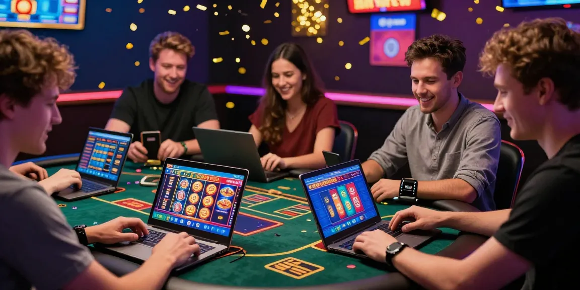 Players enjoying a vibrant online casino environment at casinos that accept credit cards, with dynamic gaming interfaces and celebratory atmosphere.