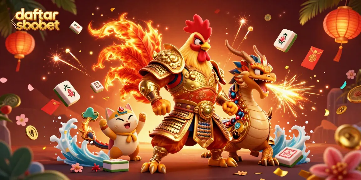 Join the excitement with daftar sbobet, where a fighting rooster warrior and dragon hatchling illuminate the online betting world.