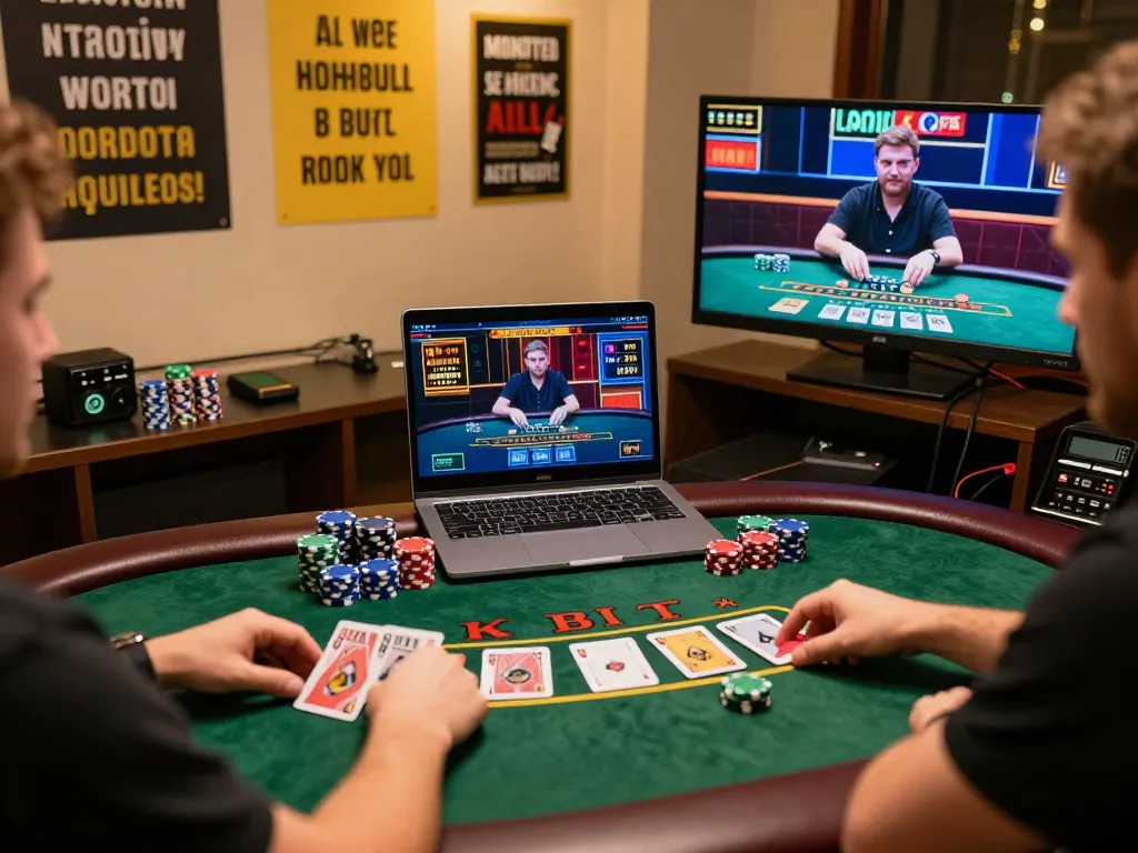 KUBET player enjoying a competitive blackjack game on laptop in a cozy home setup.