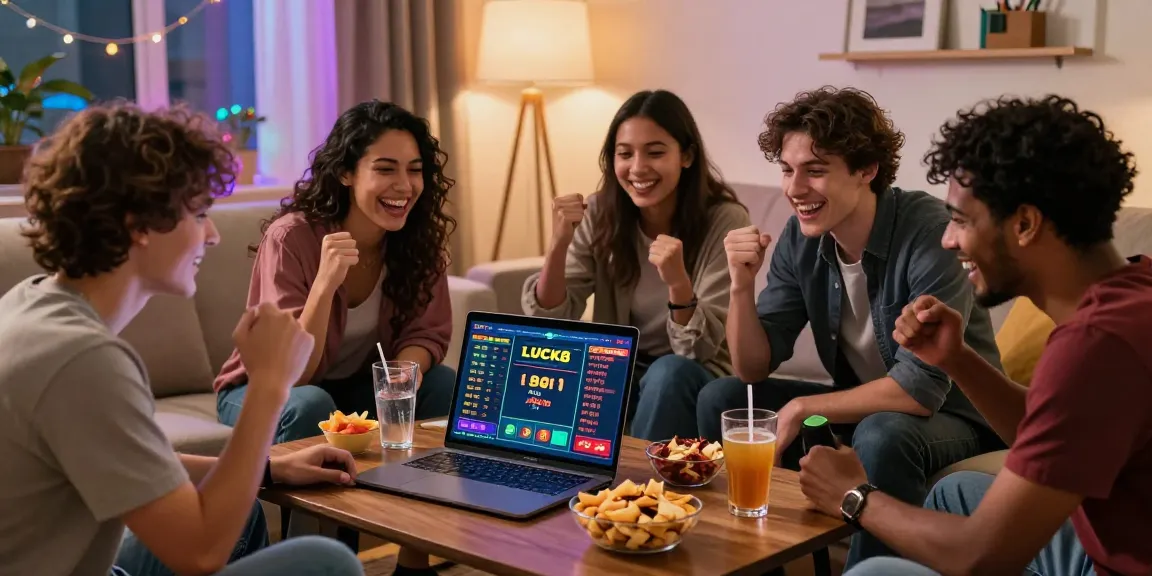Exciting online betting moment on LUCK8 with friends gathered in a cozy living room.