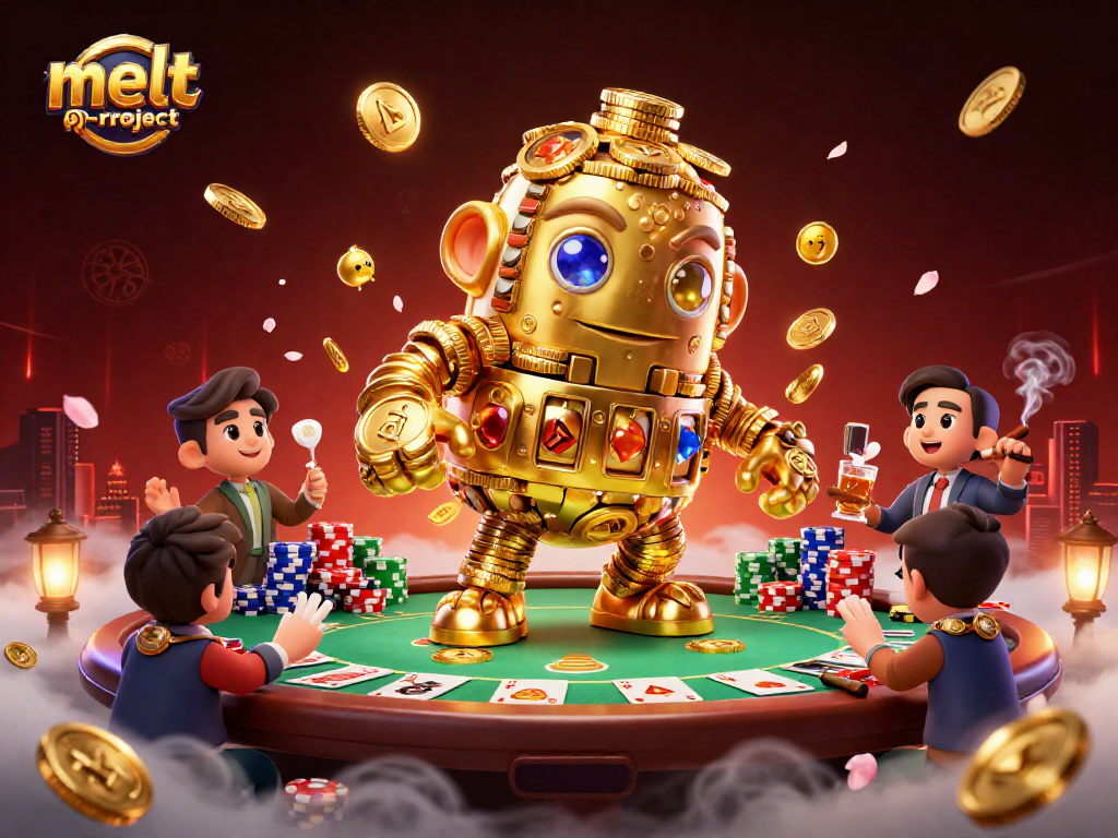 Engage with the exciting melt-project gaming scene showcasing a golden golem with poker elements.