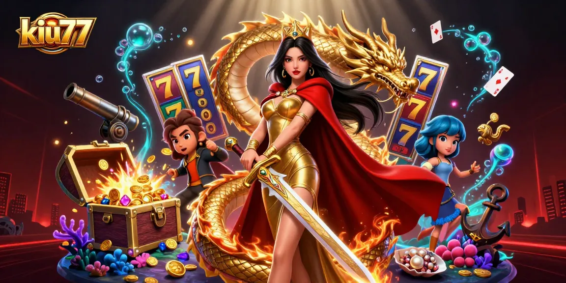 Spin to win at kiu77 with vibrant slot games and engaging characters in a dynamic casino environment.