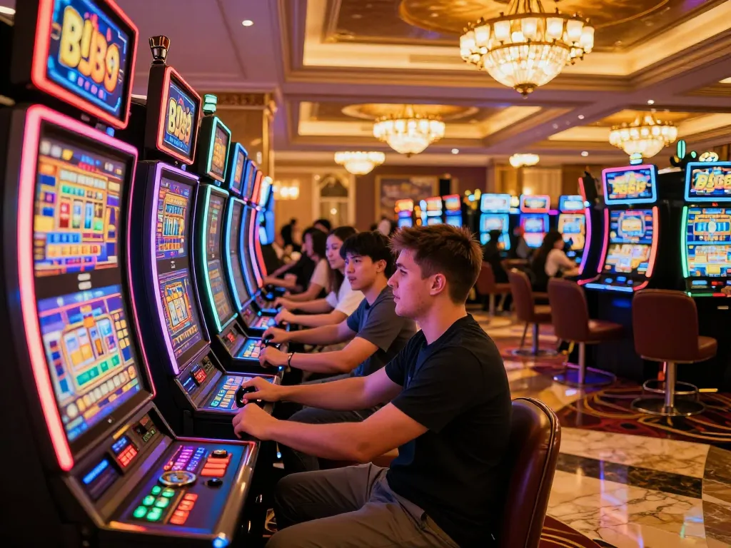 Players enjoying thrilling slot88 action at a vibrant casino filled with excitement.