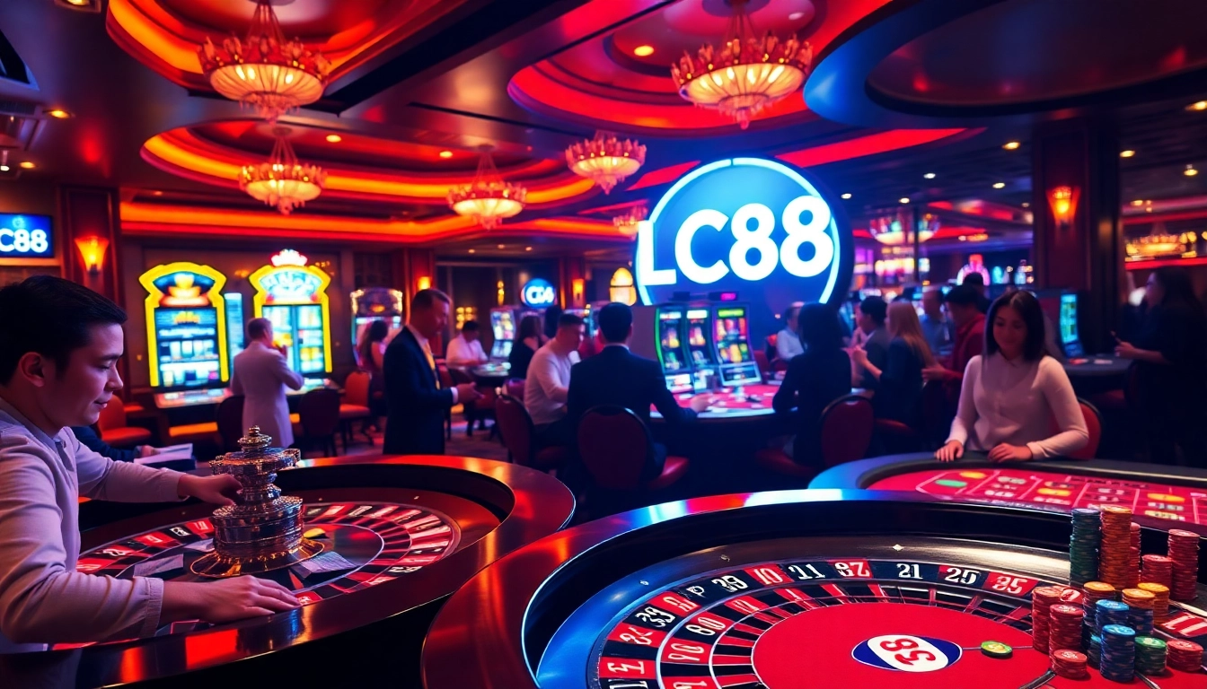 Players enjoying a vibrant gambling atmosphere at LC88 casino with games and excitement.
