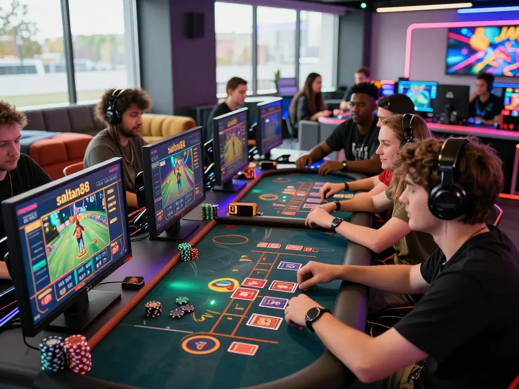 Exciting sultan88 gaming night with diverse players engaged in a dynamic atmosphere.
