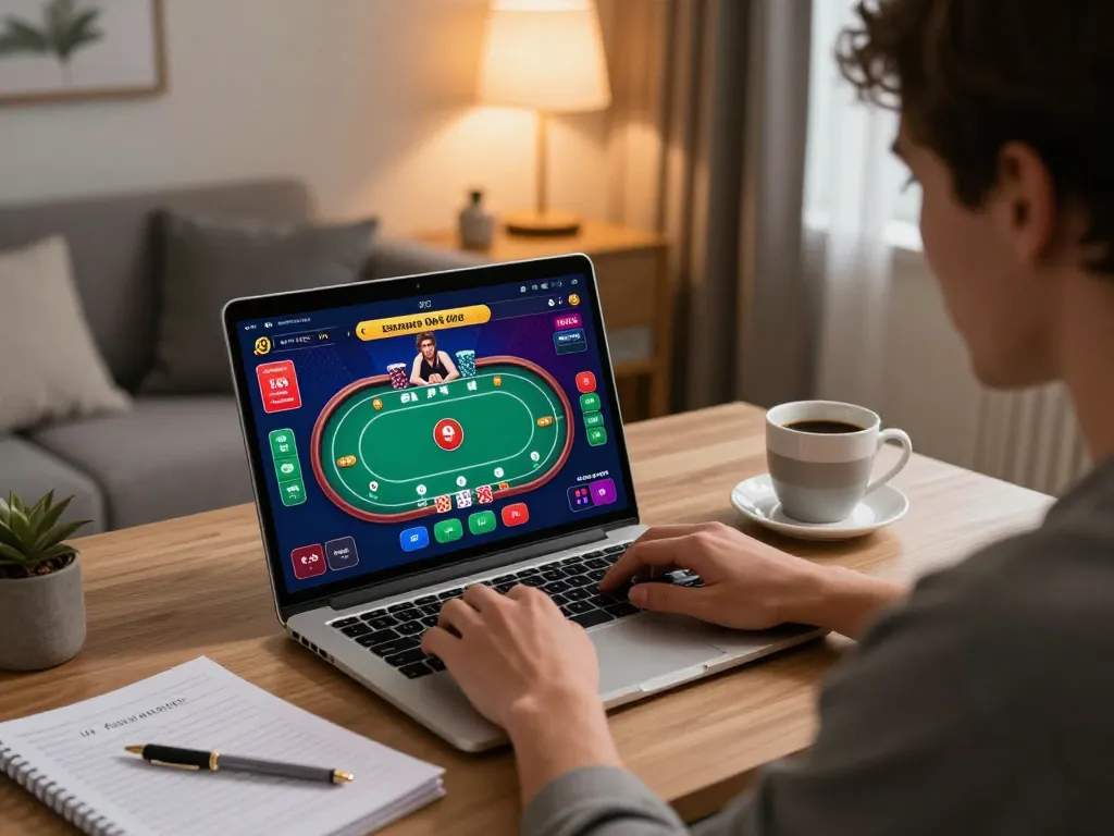 Engaging online gaming at MU88 with vibrant poker action on laptop
