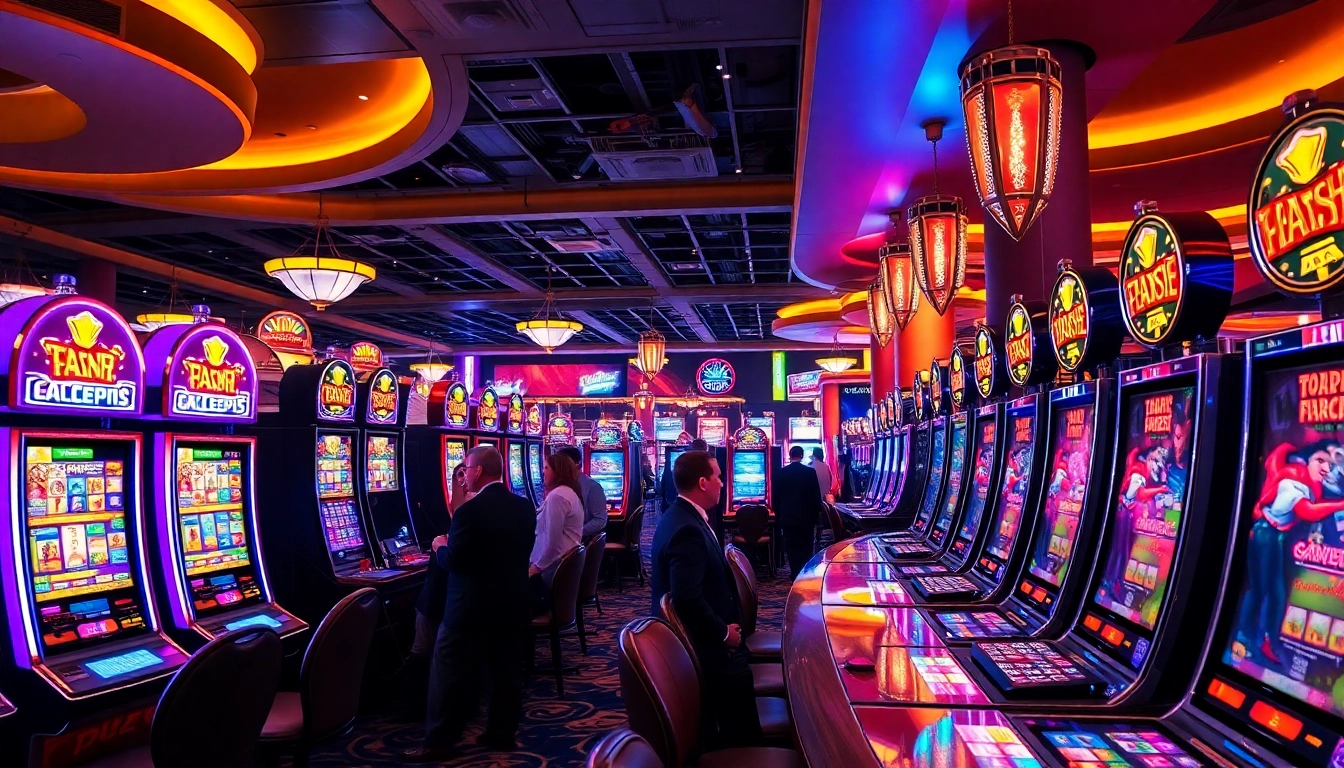 Experience 18vip娱乐 with lively players and vibrant slot machines lighting up the casino atmosphere.