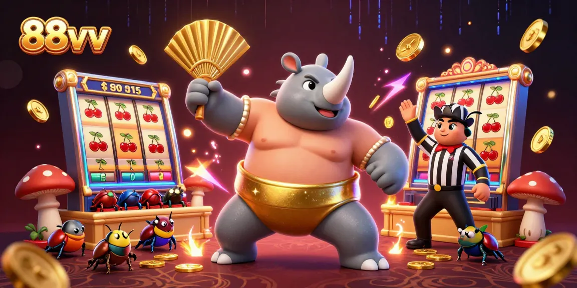 Engage with 88vv's vibrant casino experience featuring a sumo beetle and dynamic game elements.