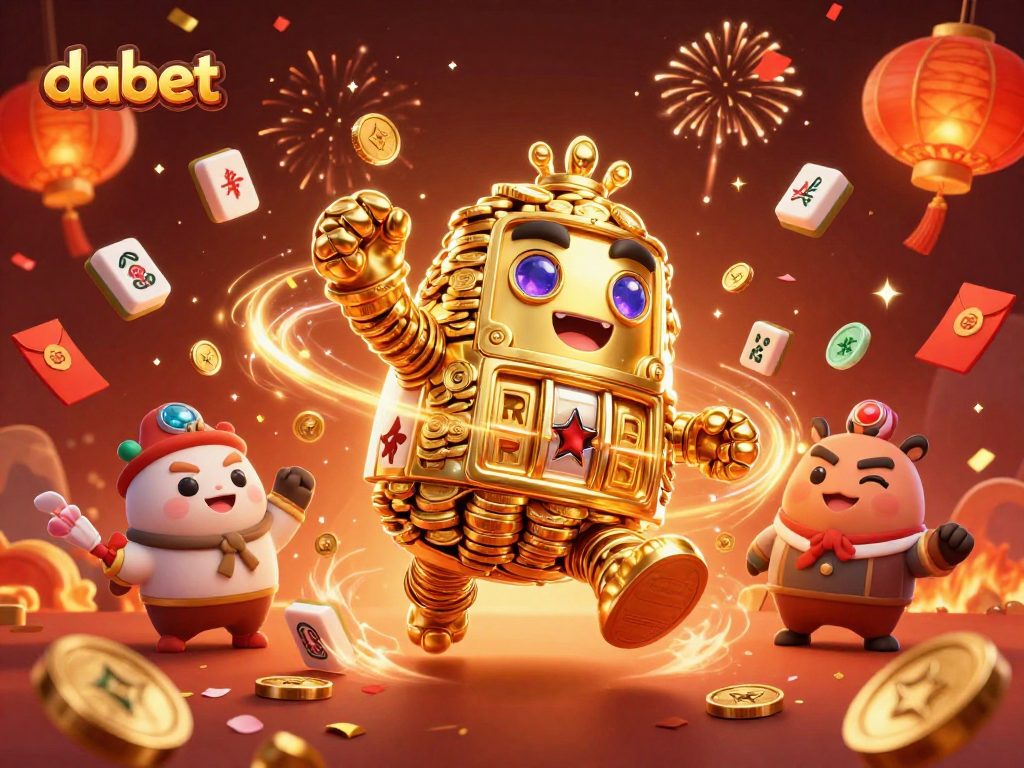 Engage in golden excitement with dabet's vibrant casino-themed illustration featuring dynamic characters and elements.