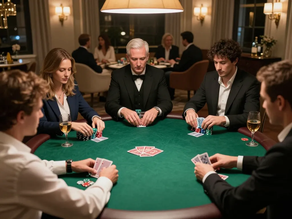SC88 players enjoying a thrilling poker game in a well-lit home environment, showcasing strategic gameplay.