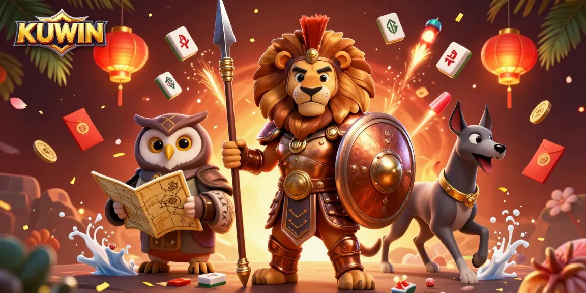 Kuwin offers exciting gambling experiences with a dynamic 3D illustration of casino elements and characters.