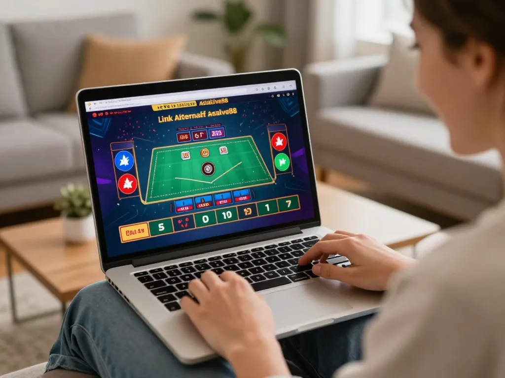 Experience live gaming thrills with Link Alternatif Asialive88 on a laptop in a cozy setting